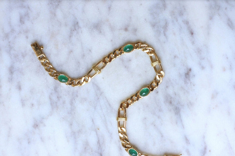 Bracelet Bracelet gourmette or jaune et émeraudes 58 Facettes