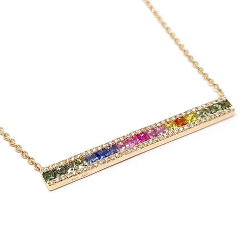 Collier Collier barrette saphirs multi couleur diamants or rose 58 Facettes