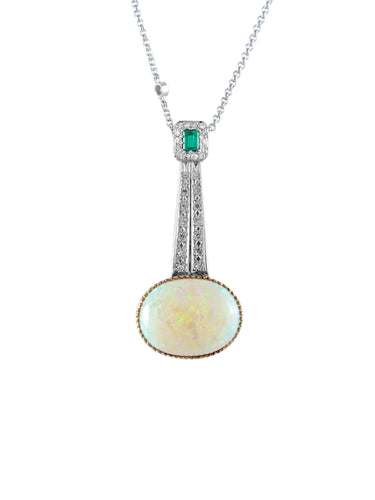 Pendentif Pendentif sur chaîne Opale Emeraude Diamants 58 Facettes