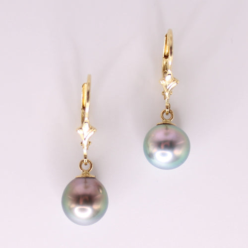 Boucles d'oreilles Dormeuses en or jaune, perles de Tahiti 58 Facettes