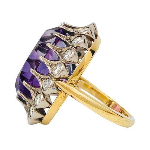 Bague 53 Bague en or et argent début du XX eme siècle, améthyste et diamants. 58 Facettes 31774