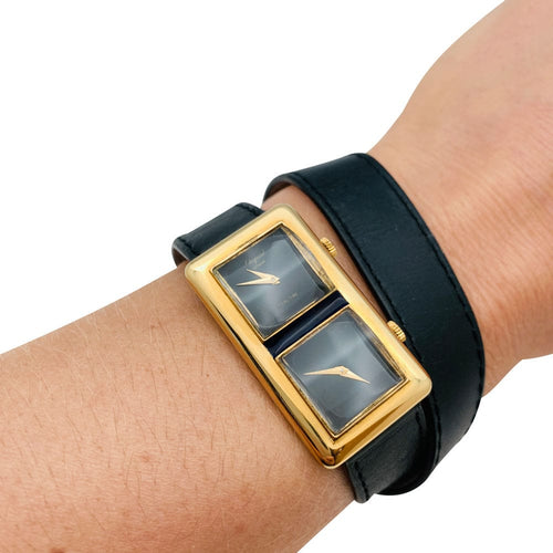 Montre Montre Chopard "Dualtime" en or jaune sur cuir. 58 Facettes 27257