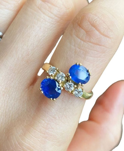 Bague 54 Bague "Toi & Moi" Or jaune Saphirs Diamants. 58 Facettes