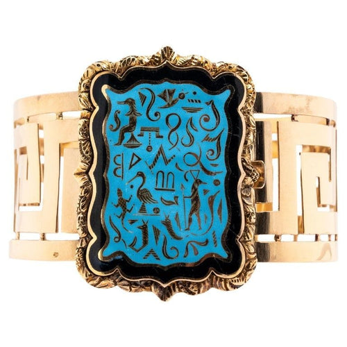 Bracelet Bracelet manchette Hiéroglyphes émaillés Or jaune 58 Facettes