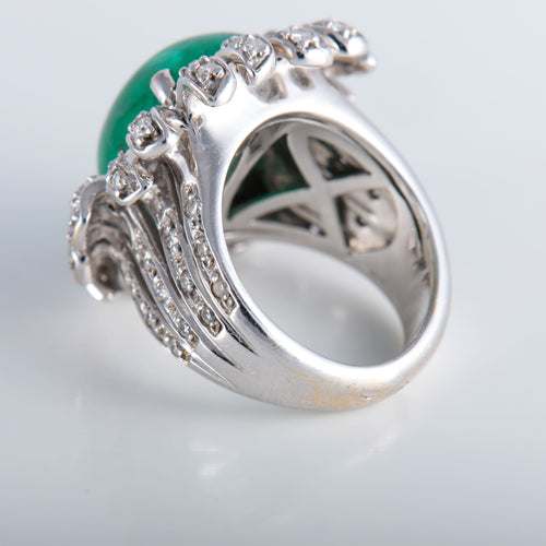 Bague 52 Bague Fleur Emeraude cabochon Diamants 58 Facettes 324E112