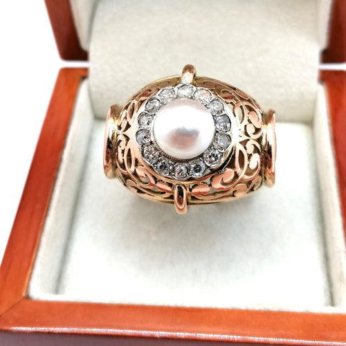 Bague 61 Bague or jaune perle et diamants 58 Facettes 2549