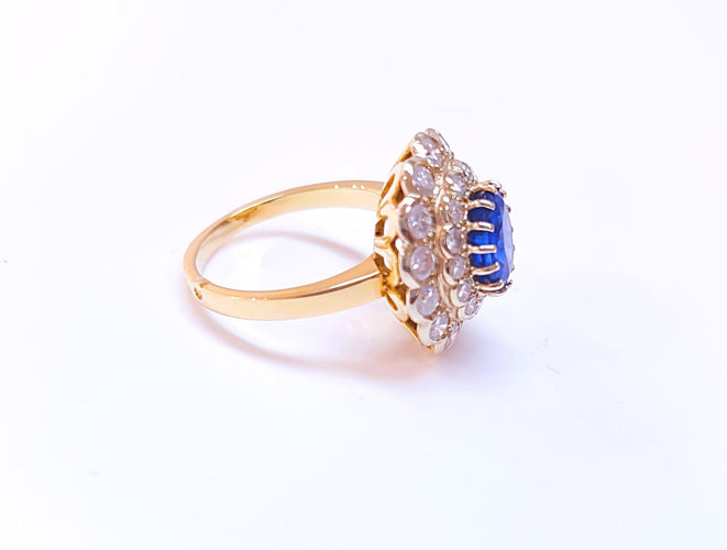 Bague 55 Bague pompadour saphir et diamants 58 Facettes 2-RANG.S