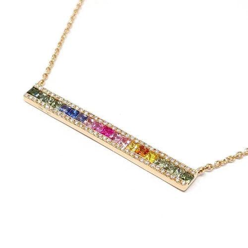 Collier Collier barrette saphirs multi couleur diamants or rose 58 Facettes