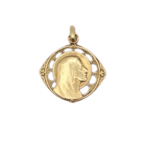 Pendentif Médaille religieuse Art Nouveau Vierge de profil 58 Facettes