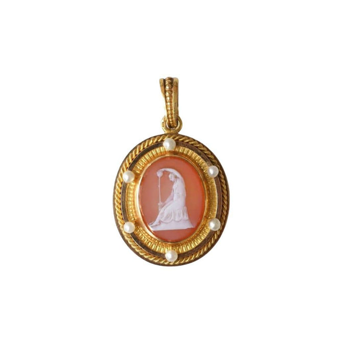 Pendentif Médaillon camée agate et perles sur or jaune 58 Facettes