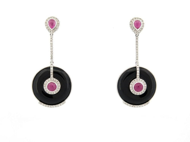 Boucles d'oreilles boucles d'oreilles en or blanc 18k onyx rubis 2.5ct diamants 0.9ct 58 Facettes 253463