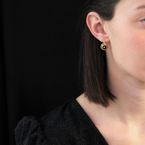 Boucles d'oreilles Boucles d'oreilles anciennes rondes onyx et perles d'or 58 Facettes 22-399A