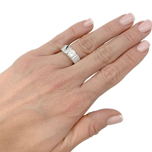 Bague 52 Solitaire en or blanc, diamant 1,14 carats. 58 Facettes 32053