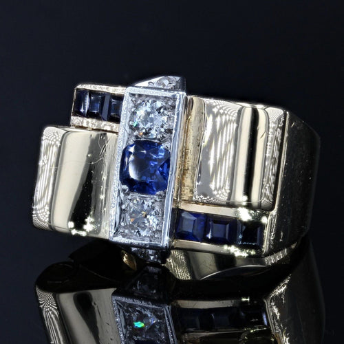 Bague 47 Bague tank saphir diamants noeud 58 Facettes 21-756