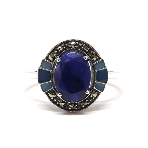 Bague Bague vintage lapis lazuli émail 58 Facettes