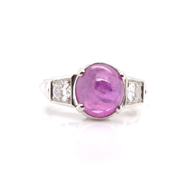 Bague 50.5 Bague Platine Saphir rose de Ceylan étoilé Diamant 58 Facettes 22508