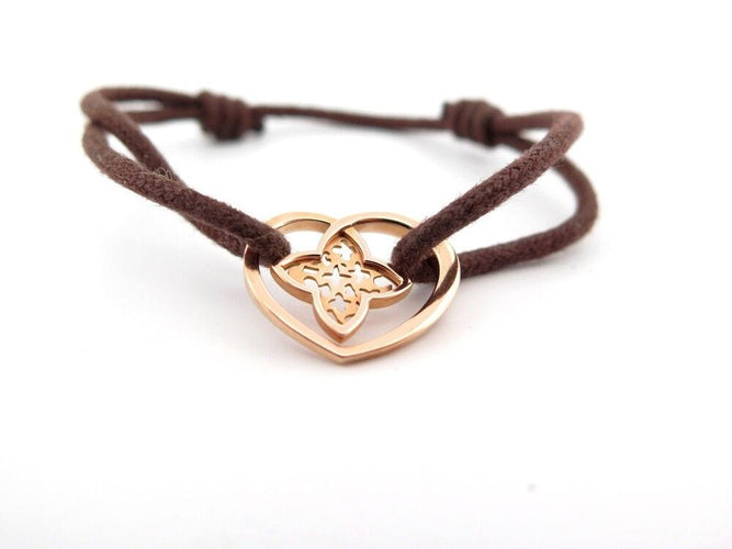 Bracelet bracelet LOUIS VUITTON coeur fleur monogram or rose 18k sur cordon 58 Facettes 249782