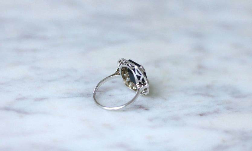 Bague Bague Art Déco hexagonale saphir diamants 58 Facettes