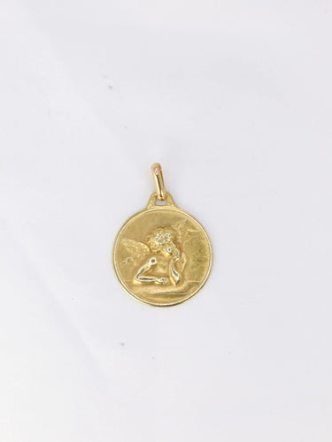Pendentif AUGIS - Médaille Ange Raphael Or jaune années 1950 58 Facettes J247