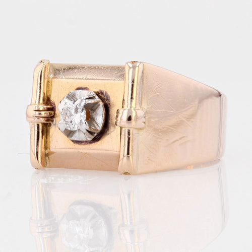 Bague 58 Chevalière tank or diamant 58 Facettes 22-070