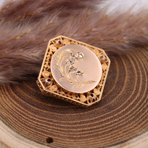 Broche Broche ancienne or rose diamants au muguet 58 Facettes 22-582