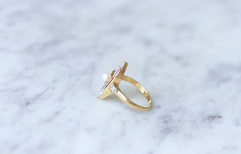 Bague Bague Marquise Art Deco perle, diamants 58 Facettes