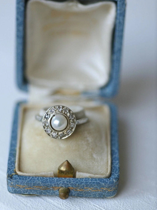 Bague Bague cible Art Deco perle et diamants 58 Facettes