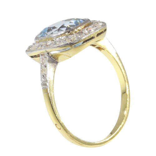 Bague 54 Bague de fiançailles Belle Epoque diamant et aigue-marine 58 Facettes 23139-0010