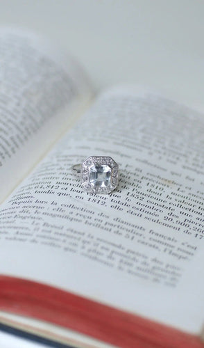 Bague 55 Bague Art Déco hexagonale aigue-marine diamants 58 Facettes