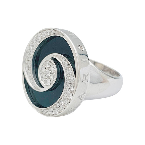 Bague 53 Bague Bulgari "Hypnotique" plateau tournant or blanc et acier, onyx et diamants. 58 Facettes 31216