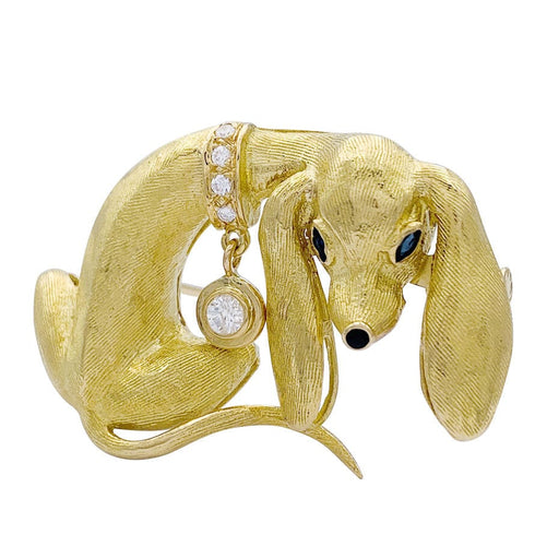Broche Broche vintage "Teckel", or jaune, diamants. 58 Facettes 32545