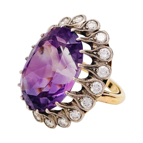 Bague 53 Bague en or et argent début du XX eme siècle, améthyste et diamants. 58 Facettes 31774