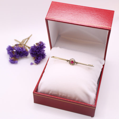 Broche Broche Arte Déco en 2 ors, rubis synthétique sur tête ronde 58 Facettes