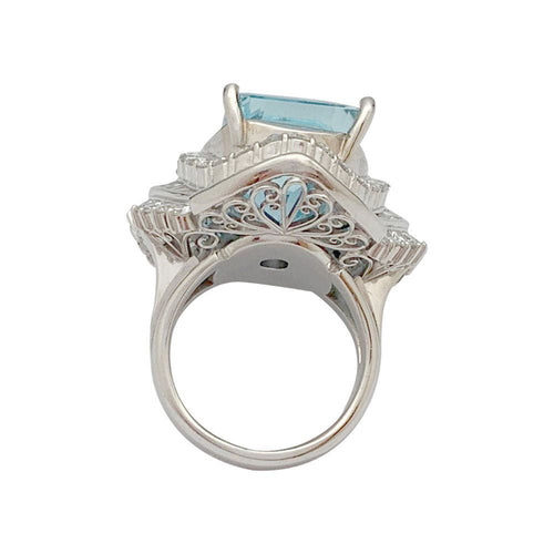 Bague 52 Bague cocktail aigue-marine et diamants. 58 Facettes 31425