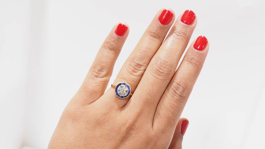 Bague 54 Bague ancienne en or jaune saphirs calibrés et diamants 58 Facettes 32179