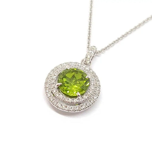 Collier Collier péridot entourage diamants or blanc 58 Facettes