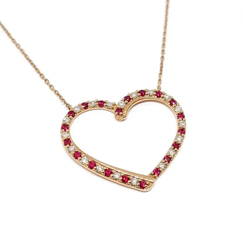 Collier Collier cœur en Or rose, rubis & diamants 58 Facettes