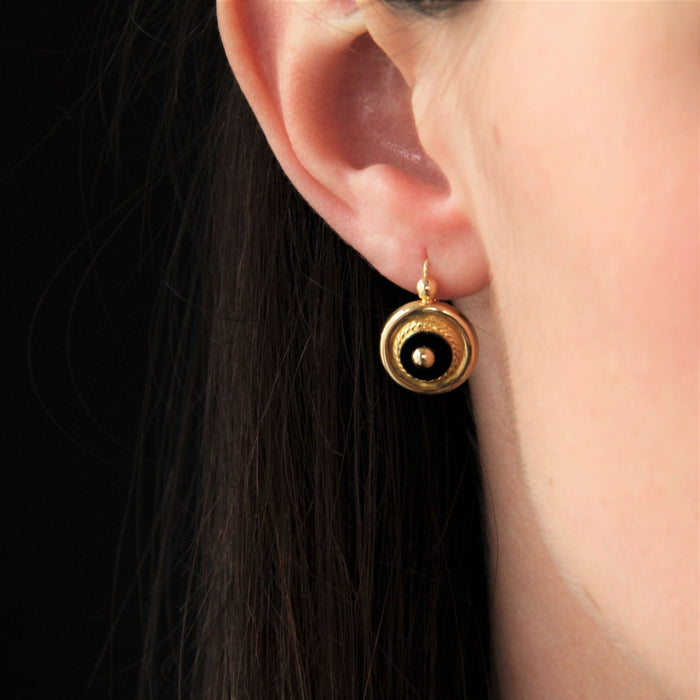 Boucles d'oreilles Boucles d'oreilles anciennes rondes onyx et perles d'or 58 Facettes 22-399A