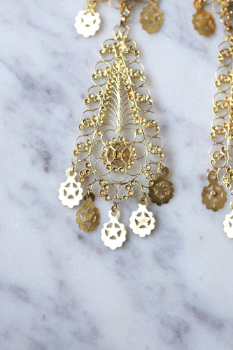 Boucles d'oreilles gouttes pendantes orientales en or jaune filigrané, vintage 58 Facettes