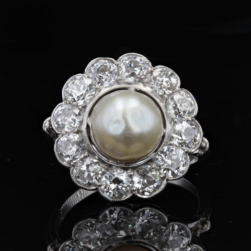 Bague 51 Bague ancienne perle fine et diamants en marguerite 58 Facettes 22-096