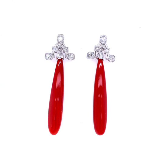 Boucles d'oreilles Boucles d'oreilles pendantes Art déco Diamants et Corail 58 Facettes