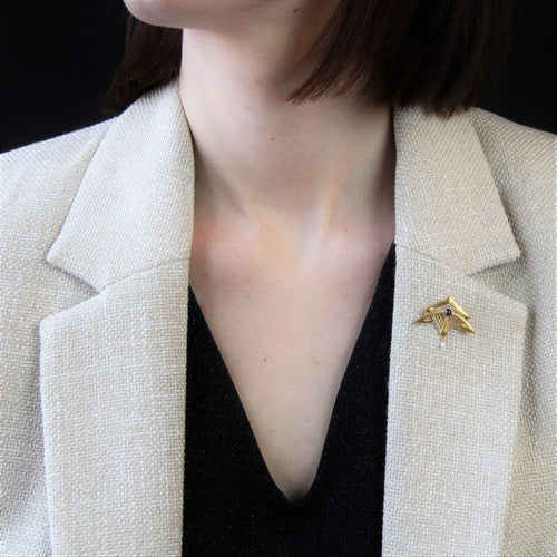 Broche Broche motifs géométriques ajourés saphir et perle baroque 58 Facettes 22-611