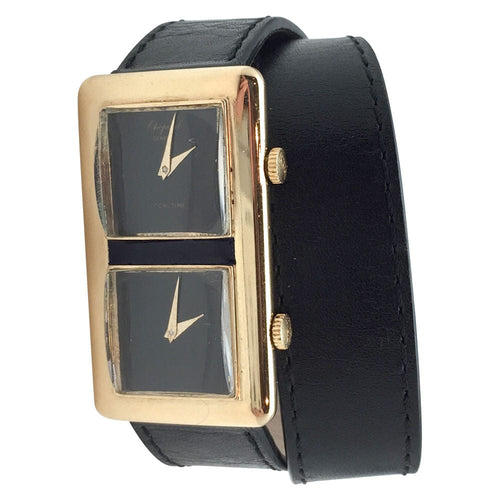 Montre Montre Chopard "Dualtime" en or jaune sur cuir. 58 Facettes 27257