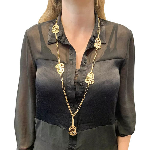 Collier Sautoir Pomellato "Ming", or rose et diamants bruns. 58 Facettes 31403