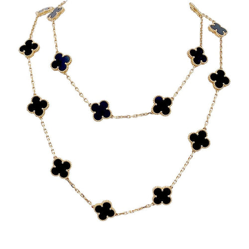Collier Sautoir Van Cleef & Arpels, "Vintage Alhambra", or jaune, onyx. 58 Facettes 32128