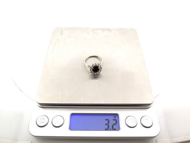 Bague 52 bague marquise t52 sertie saphir 1.5ct & 12 diamants or blanc 18k sapphire 58 Facettes 252155