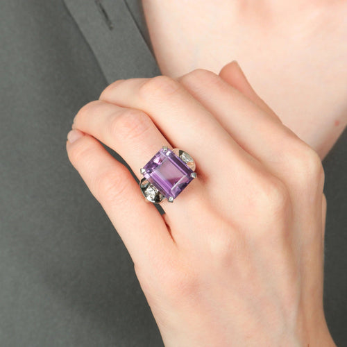 Bague 50 / Améthyste / Or Blanc BAGUE "VICTOIRE" AMETHYSTE & DIAMANTS 58 Facettes BO/220026 STA