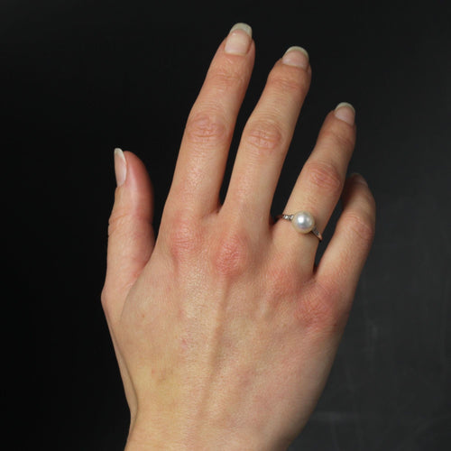Bague 55 Bague perle de culture et diamants ancienne 58 Facettes CV98