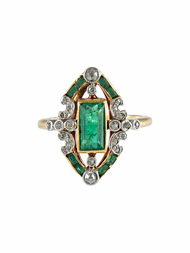 Bague 52.5 Bague Ancienne Emeraudes Diamants 58 Facettes