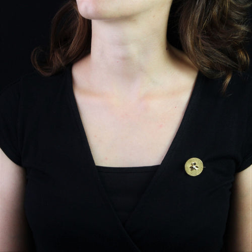 Broche Broche or jaune trèfle perle 58 Facettes CVBR19